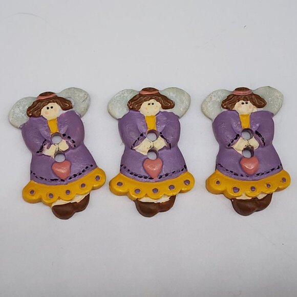 Vintage Angel Buttons DM 02 Crafts Sewing Embellishments Quilting Lot of 3 - Picture 1 of 3